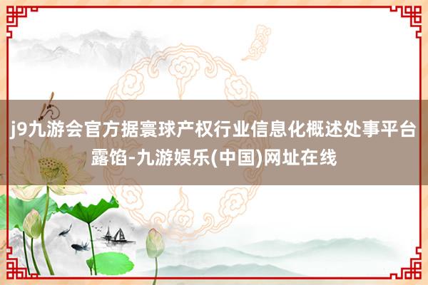 j9九游会官方据寰球产权行业信息化概述处事平台露馅-九游娱乐(中国)网址在线